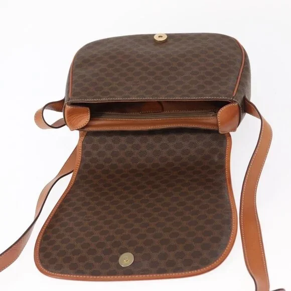 Authentic CELINE Macadam Canvas Shoulder Bag PVC Leather Brown Gold - Picture 2 of 16